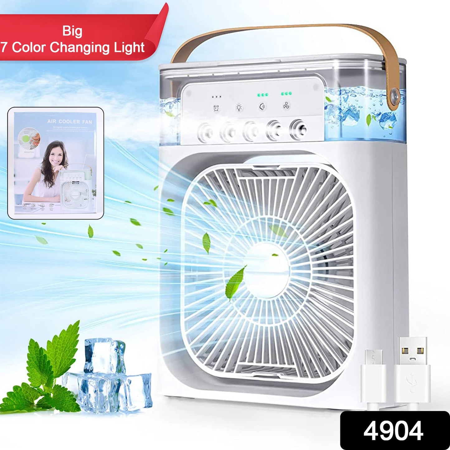Portable Air Conditioner Fan 7 Color Changing Light (Big 1 Pc)
